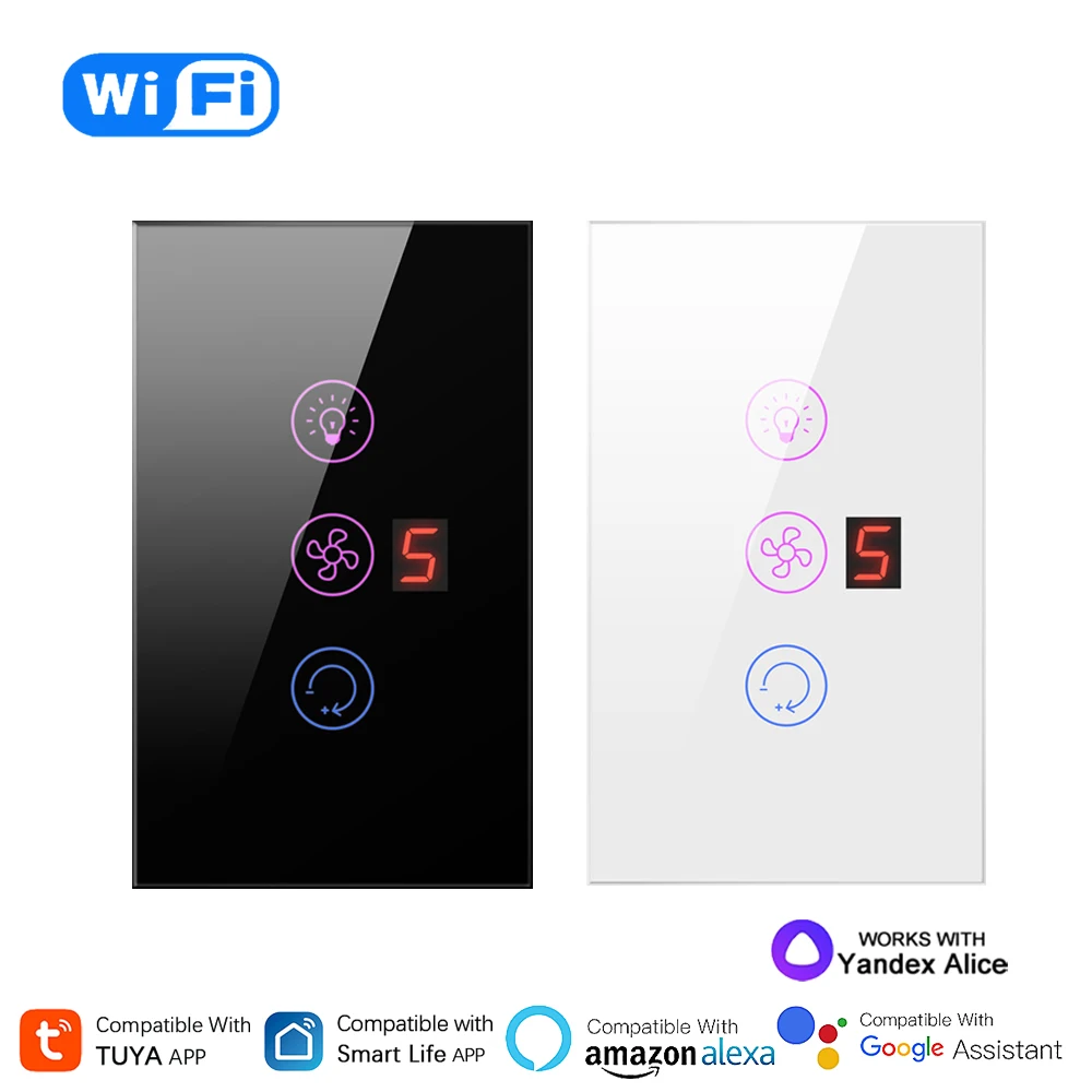 

Tuya Fan Light Switch Wifi Smart Home Ceiling Fan Lamp 2 in 1 Controller 5-speed Regulation APP Control Works With Alexa Google