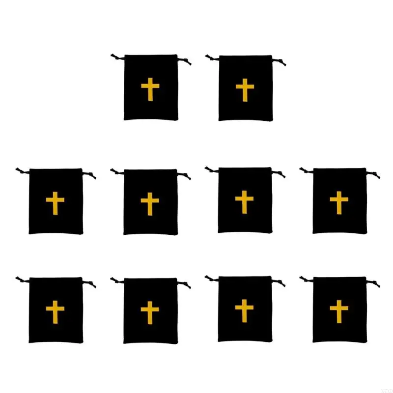 X7XD 10pcs Velvets Rosary Pouches Velvets Drawstring Bags With CrossesDesigns Rosary Bags For Jewelry Lover Travelers