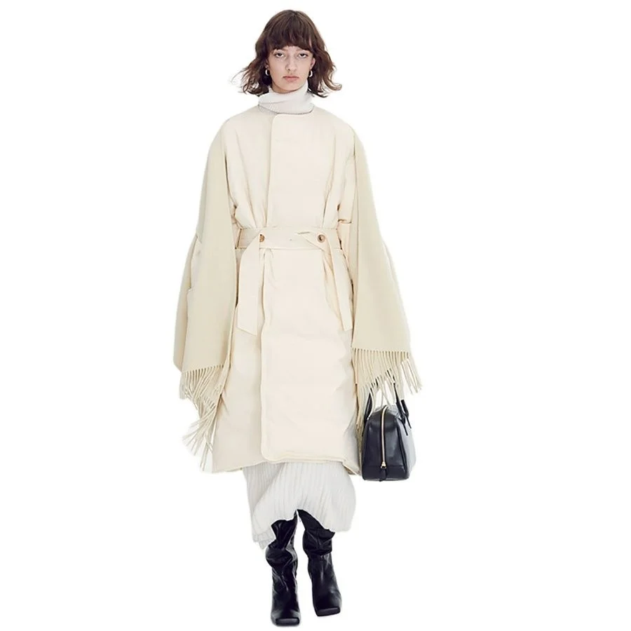 

New 22 Winter Style European Retro turn down Casual women down coat with belt Lady long down coat female coat
