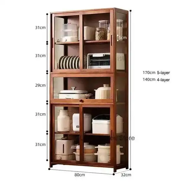 ตู้เก็บของ ตู้ครัว ชั้นวางจาน สำหรับห้องครัวขนาดเล็ก อพาร์ทเมนต์ ตู้ครัวมินิมอล ตู้ตั้งพื้น หลายชั้น สำหรับใช้ในบ้าน ทำจากไม้ไผ่ 6