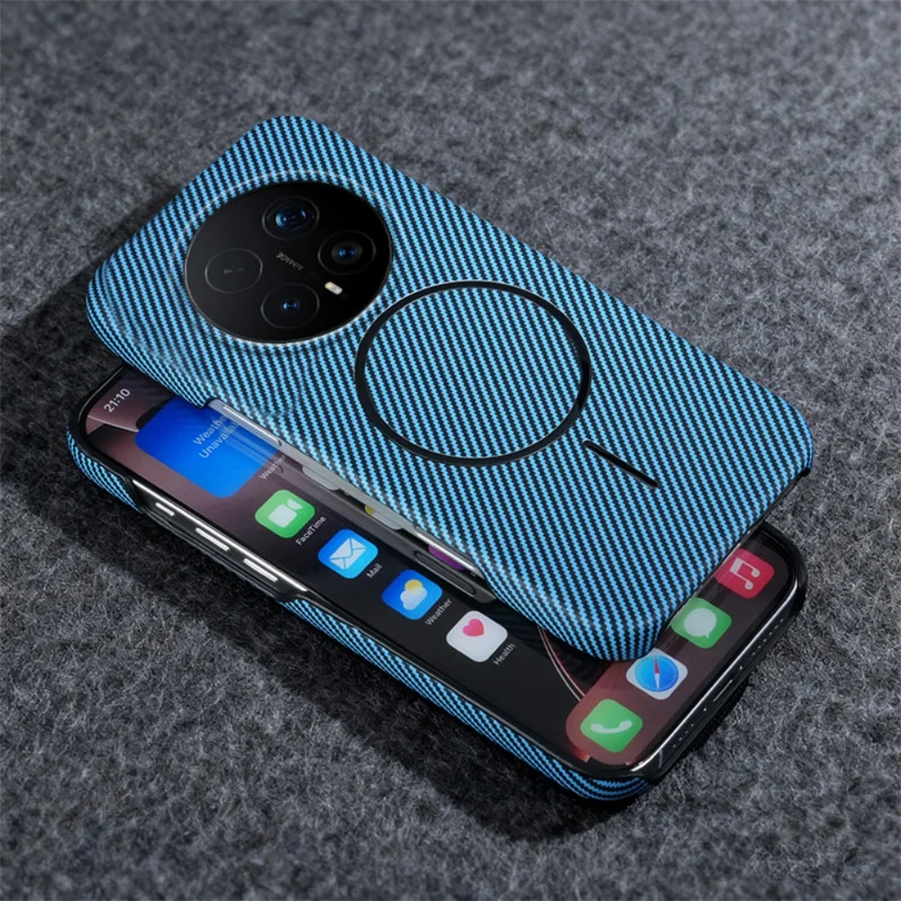 Carbon Fiber PC Magnetic Phone Case with Kevlar Texture and Wireless Charging Compatibility