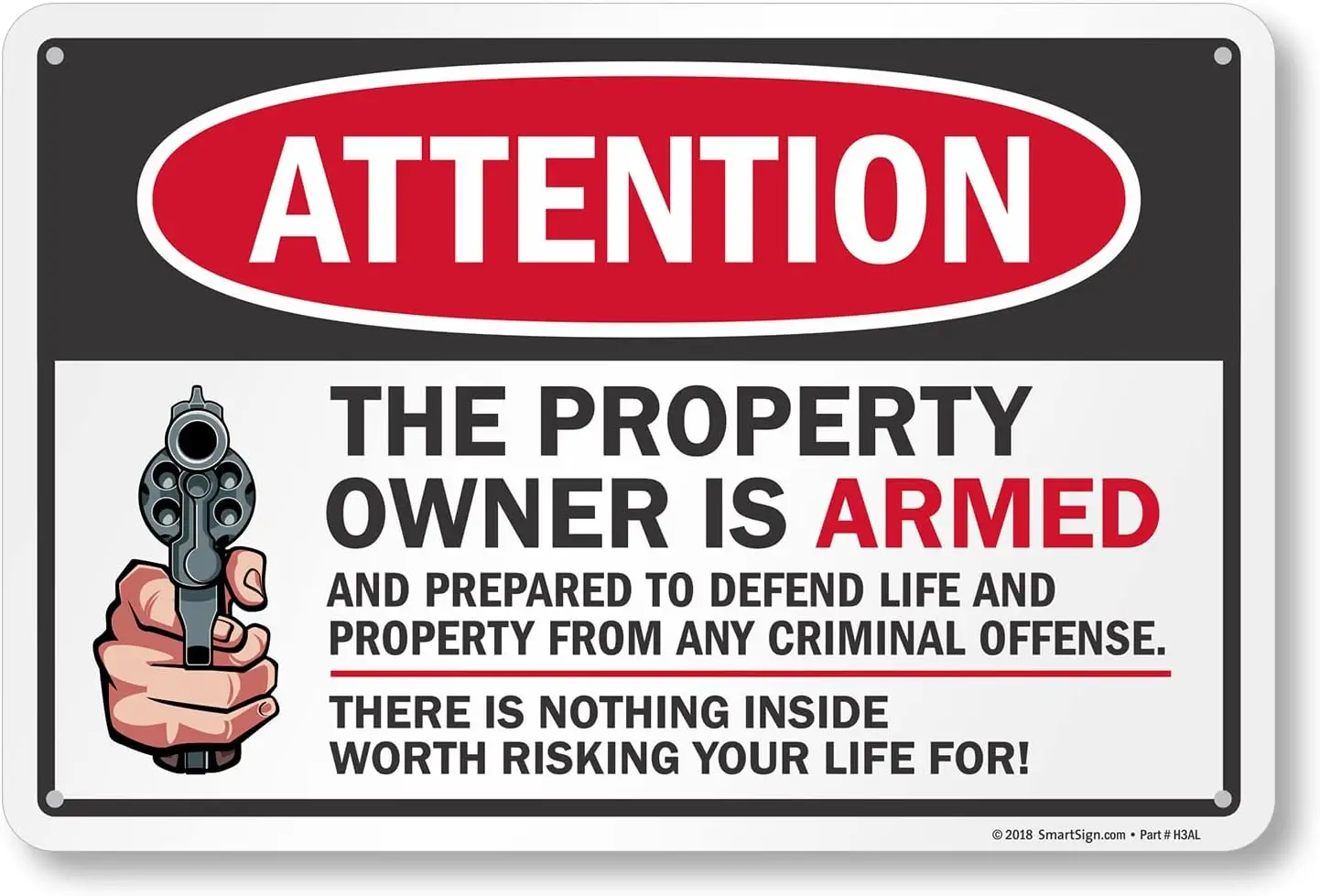 SmartSign 12x18 дюймов, «внимание-владелец имущества вооруженный и готов защищать жизнь и имущество», металлический знак с графикой, 6