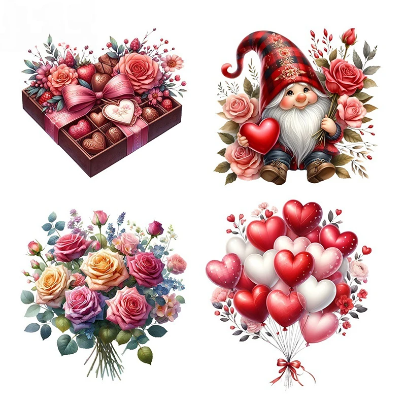 Valentine's Day Stickers Set of 20 Love Heart Gnome Rose Cake Pattern Red Romantic Valentine Stickers
