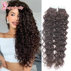 Water Wave Tape In Human Hair Extensions Remy Curly Hair Tape Ins European Remy Hair Skin Weft Adhesive Extension 12-26Inch