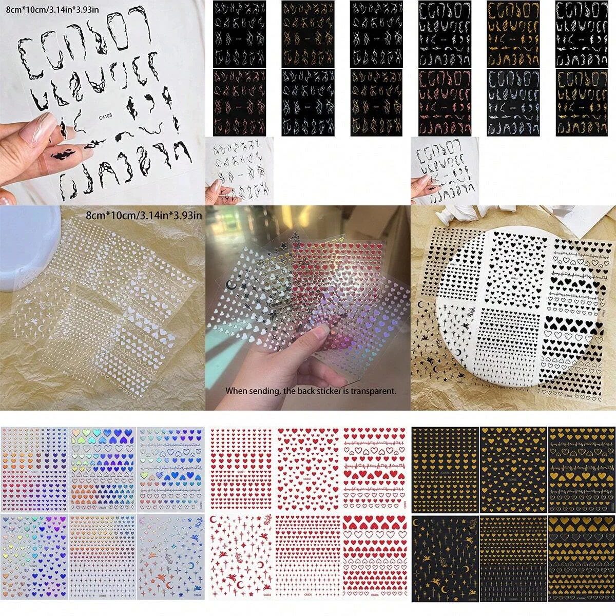 10pcs Mix Random Design Nail Stickers Set Elegant French Tip  Geometric Designs Nail Art Decals Nails Gel Polish Alternative