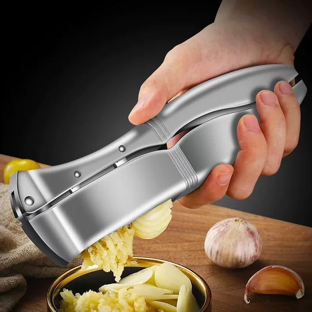 New Garlic Press Stainless Steel 2 in 1 Garlic Slicer Mincer Dual Function  Garlic Crusher Handheld Squeezer Tool Kitchen Gadgets