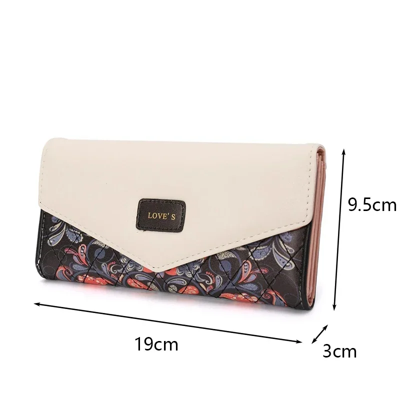 Wristlet Fashion Envelope Women Wallet Hit Color 3Fold Flowers Printing PU Leather Wallet Long Ladies Clutch Coin Phone Purse 6