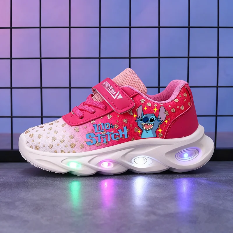 Chaussures lumineuses enfant Stitch roses – Baskets fille