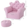 Kids Sofa Set with Footstool, Princess Sofa with Diamond Decoration, Pink 4