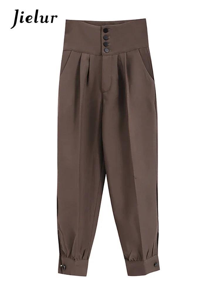 Jielur Spring Autumn Women Long Casual Harem Pants Korean Style Fashion High Waist Buttons Khaki Black Cargo Trousers