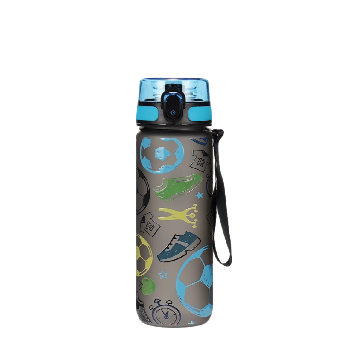 Wasserflasche mit Fußballmuster für Jungen, 750/1000 ml, auslaufsicherer Sportwasserbecher aus Kunststoff, tragbarer Klappdeckel für Schule, Turnhalle, Fußballtraining – Detail 8