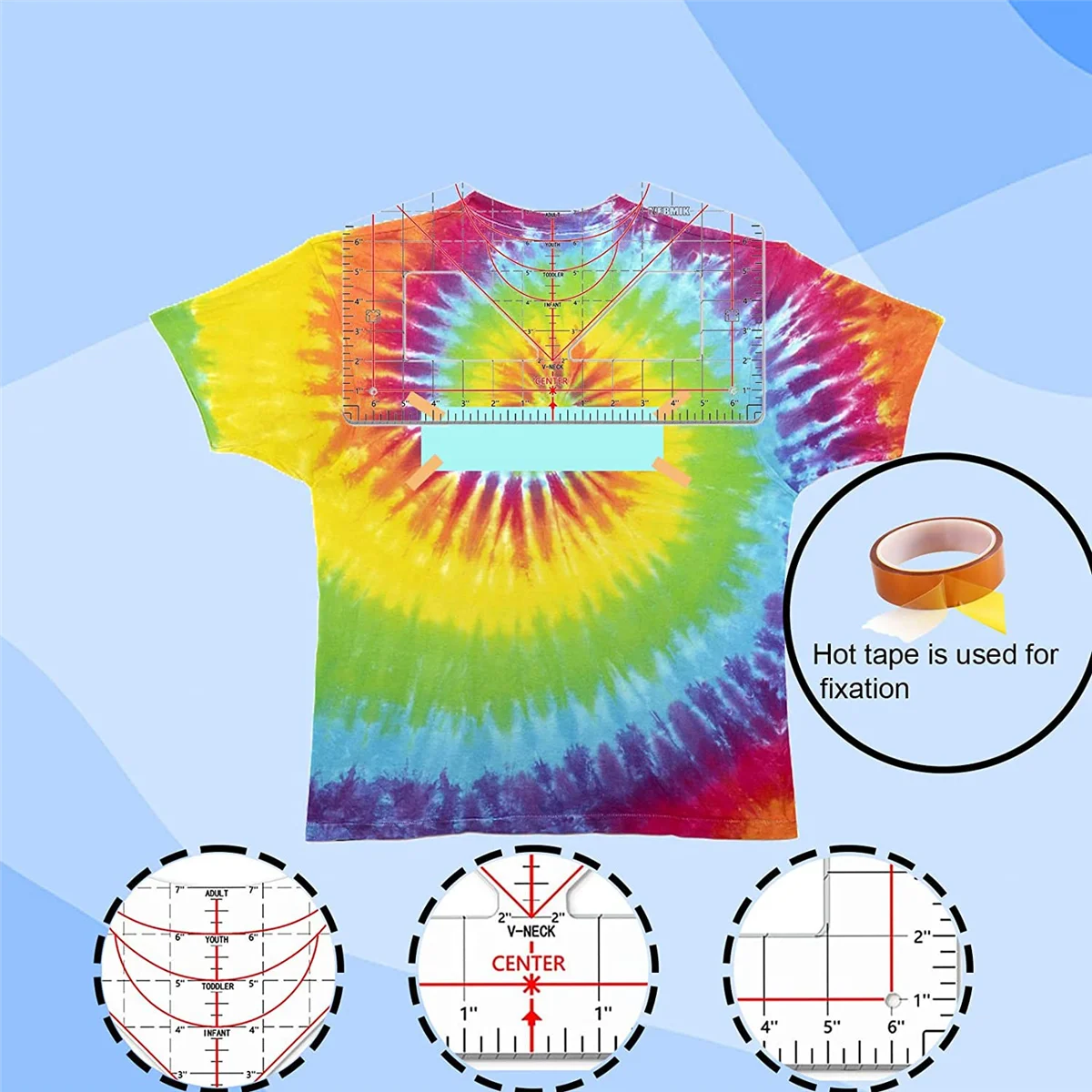 Tshirt Ruler Guide for Vinyl Alignment, T Shirt Ruler to Center Design Tshirt Measurement Tool with Heat Tape