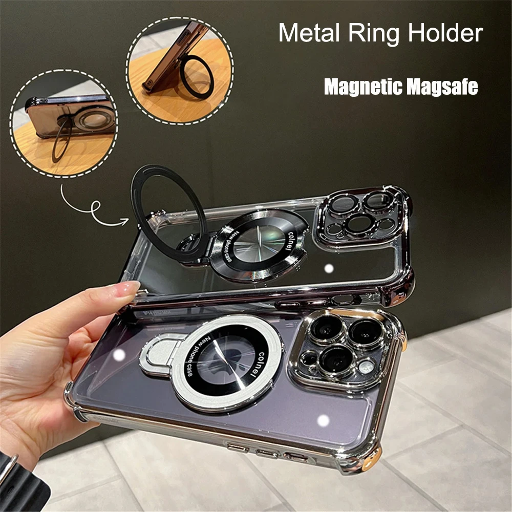 Plating Magnetic Bracket Magsafe iPhone 17 15 16 14 13 12 11Pro Max With Holder Stand