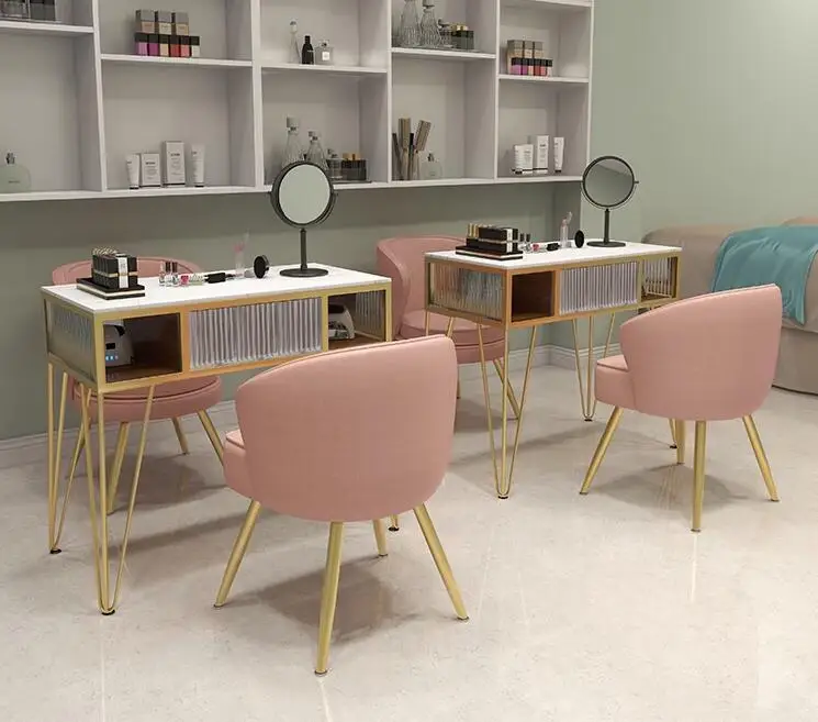 Manicure table Vacuuming simple nail salon special table customer chair Glass manicure double chair set