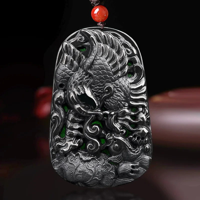 

Natural Burmese Black Jadeite Eagle Pendant Real Jade Necklace Fashion Charm Jewelry Emerald Carved Amulet Gifts for Women Men