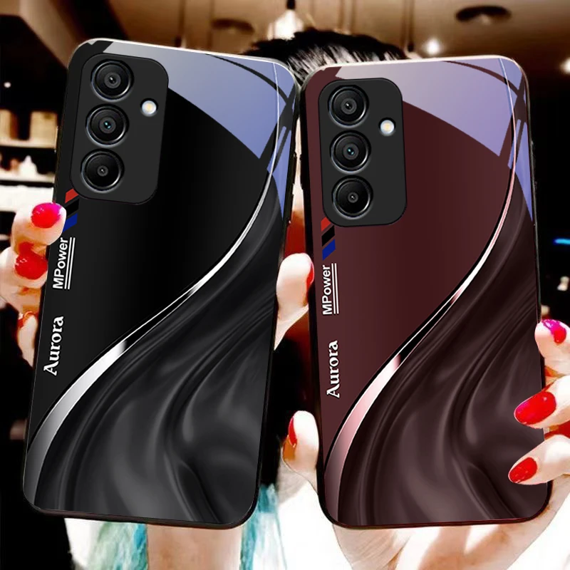 Black Tempered Glass Phone Case with Water Flow Pattern Design