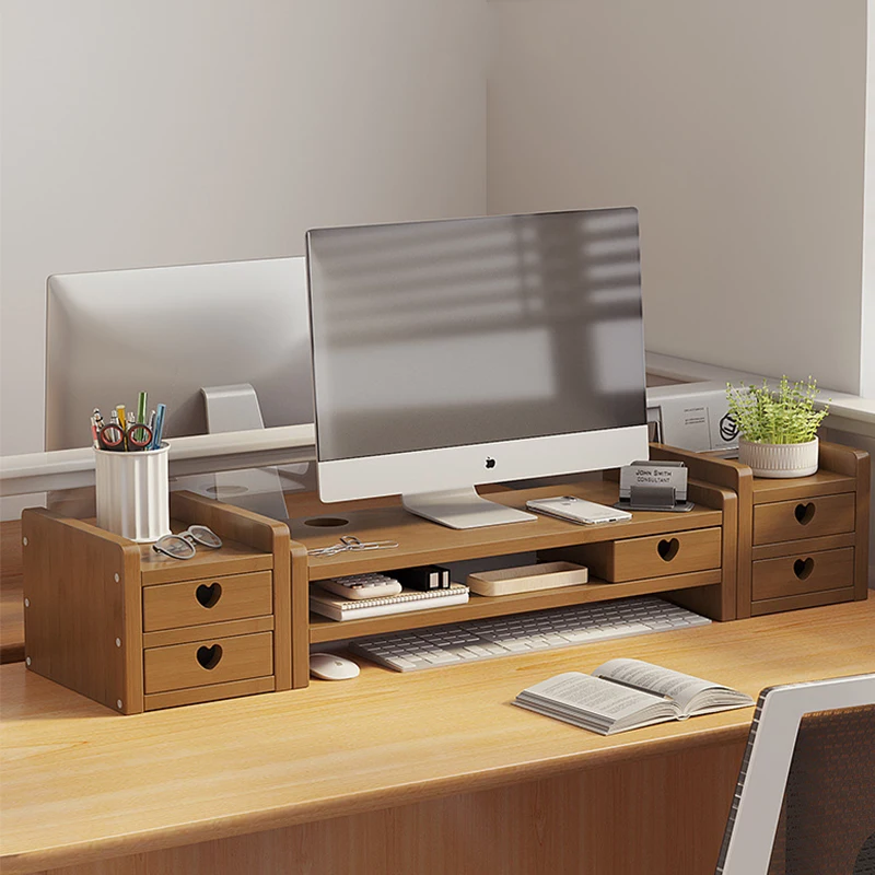

Computer Monitor Booster With Drawer Study Stationery Office Data Shelf Mechanical Keyboard Storage Desktop Organizer