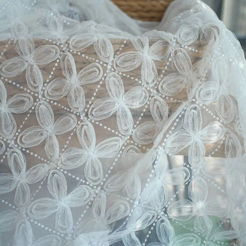 

1Yard White Flower Light And Soft Tulle Black Wedding Bridal Decoration DIY Dress Gwon Lace Fabric Material Girl Faovrs Gift