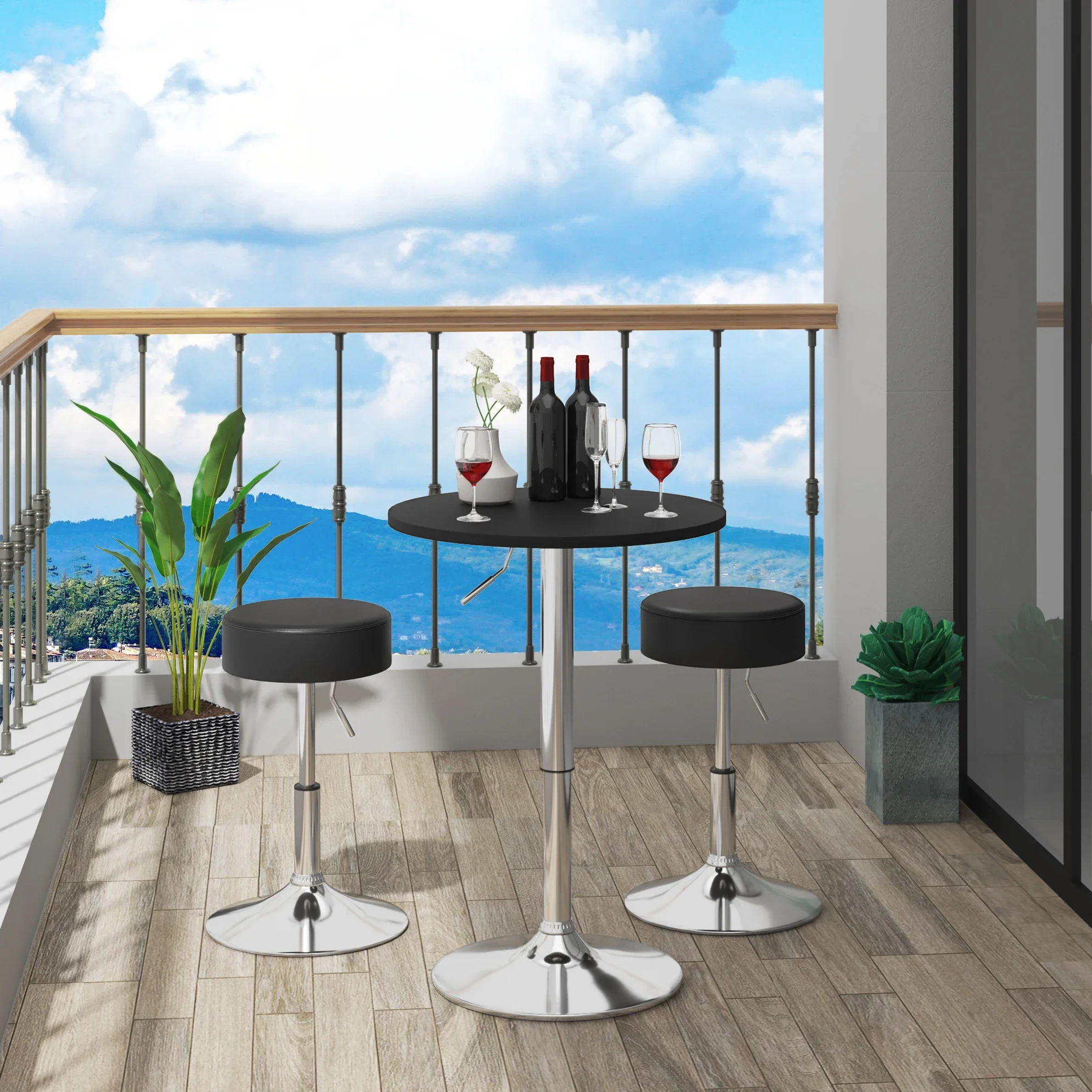 WOLTU Drehbarer runder MDF-Bartisch mit verstellbarer Höhe, Bistro-Partytisch für Kaffee, Küche, Wohnzimmer – Detail 8