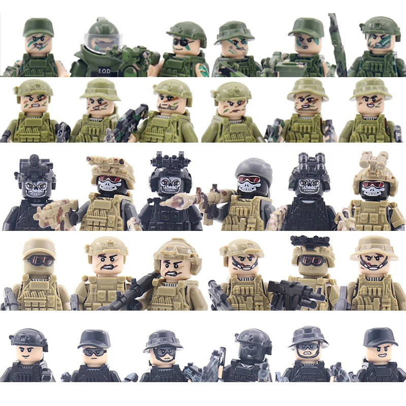 

City Police Camouflage Special Forces Building Blocks Army Soldier Figures Ghost Commando Military Weapon Vest Bricks Kids Toys