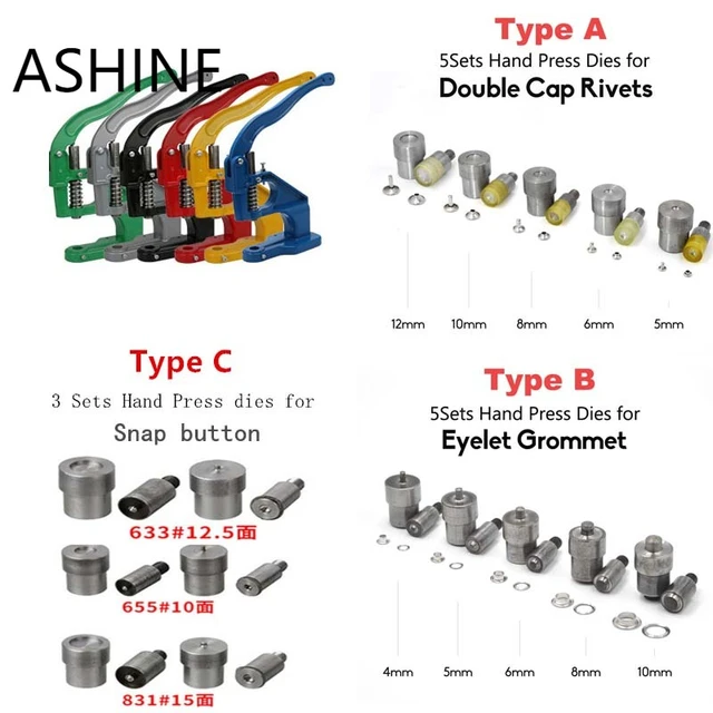 Kit machine, kit outil, presse à main pour boutons à pression