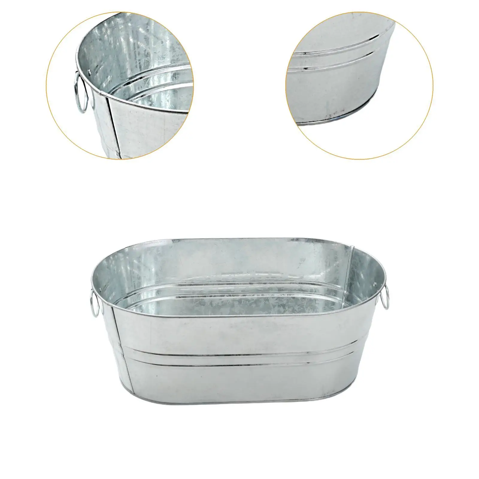 Galvanized Oval Beverage Tub Ice Bucket Portable with Handle Tin Wine Bucket Ice Tub for Cocktails Champagne Wine Restaurant