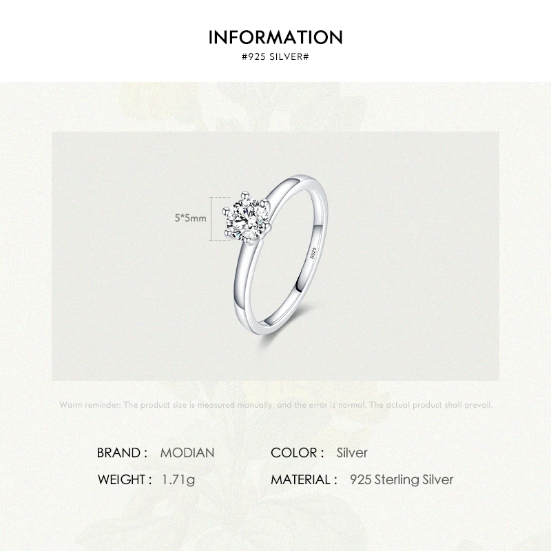 Modian 925 Sterling Silver Classic Simple Round Clear CZ Finger Rings Size 5 6 7 8 9 For Women Wedding Statement Jewelry Gifts silver ring,wedding rings,silver rings