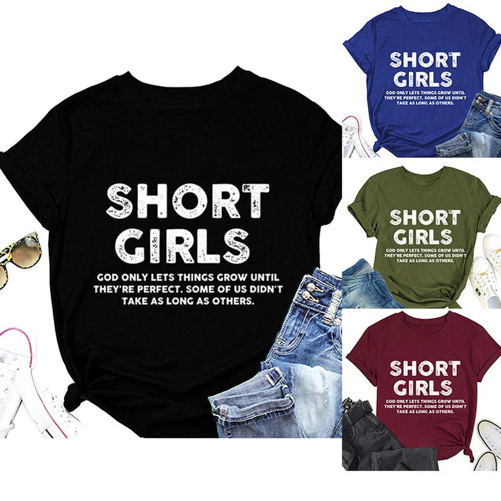 Short Girls T Shirt God Only Lets Things Grow Funny Saying Quote Ladies Women Gift Top Shirt Short Sleeve Cute Sarcastic Tees