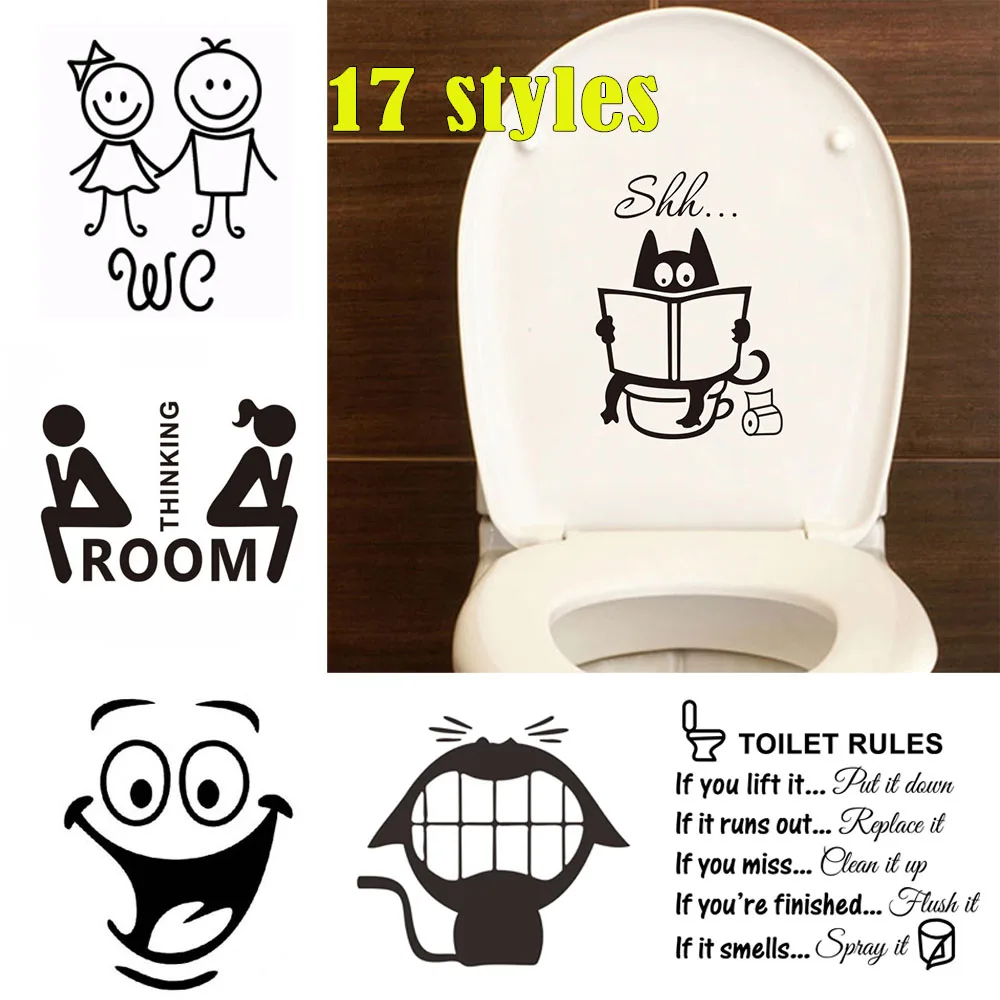 

Toilet English Stickers Funny Sign Bathroom Sticker PVC Waterproof Transparent Removable Decoration DIY Vinyl Home Decor 25x29CM