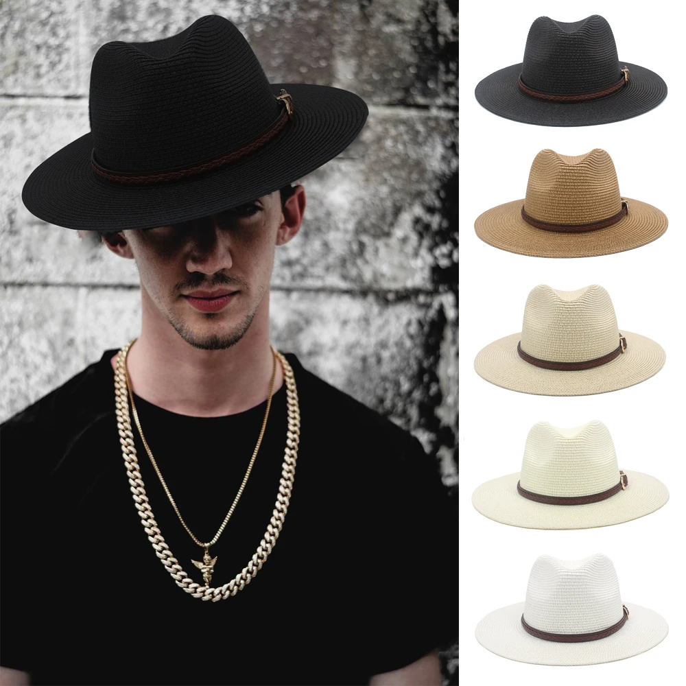 

Men Women Soft Straw Panama Hats Summer Sunhats Wide Brim Caps Sombrero Beach Fedora Trilby Outdoor Travel US Size 7 1/4 UK L