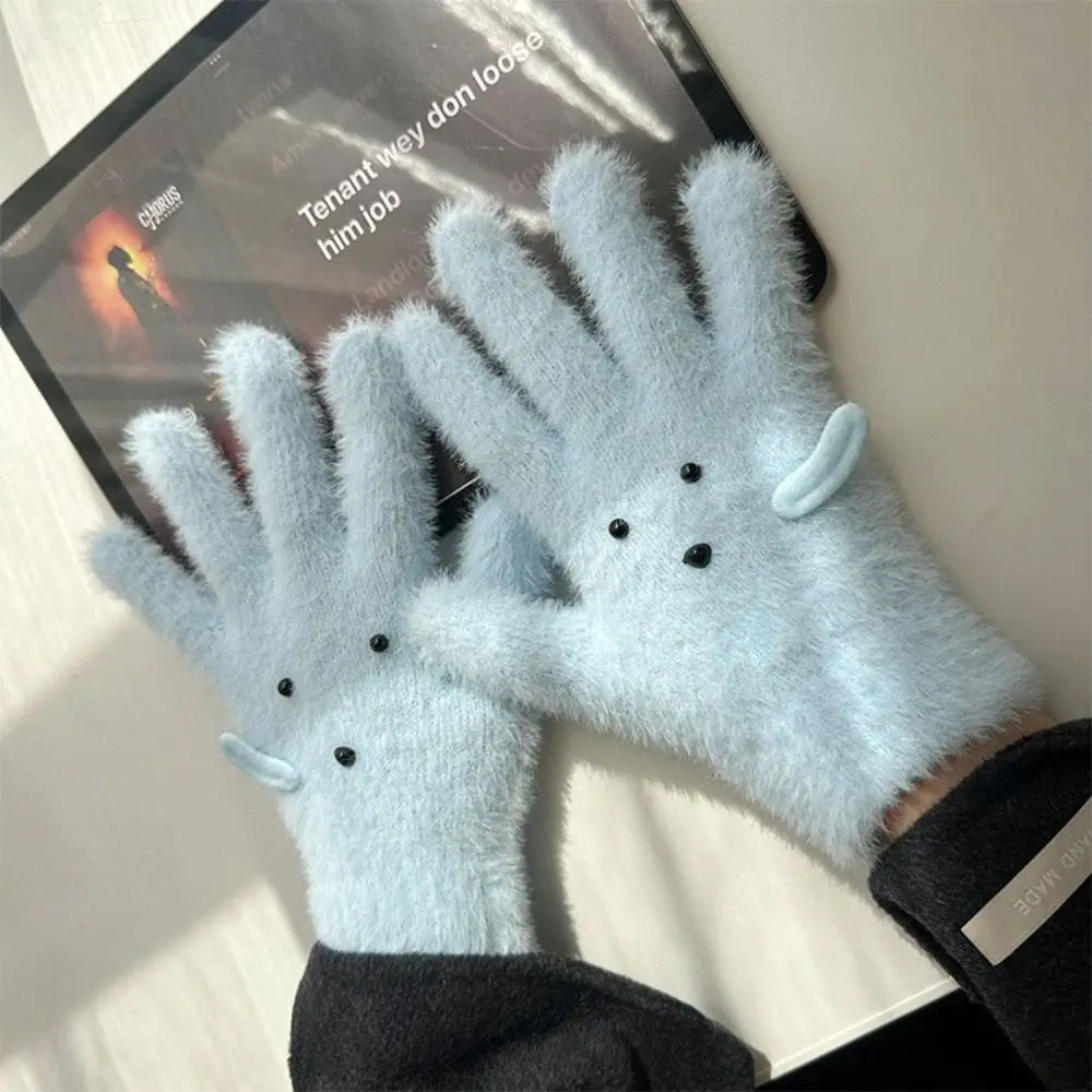 Girls Knitted Mittens Polyester Cold Proof Five Finger Gloves