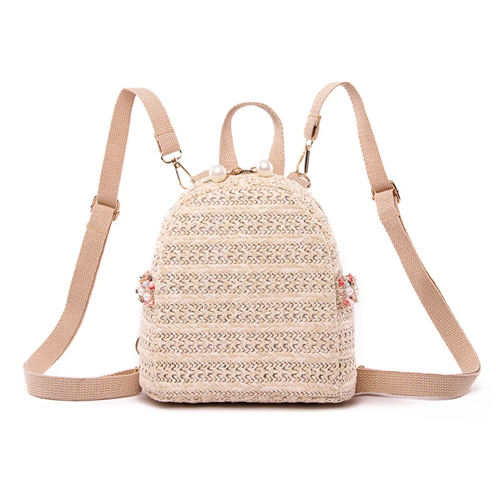 Women Straw Laptop Backpack Large Capacity Travel Backpack Adjustable Strap School Backpack for Casual Shopping Travel