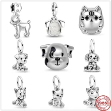 

New 925 Sterling Silver Happy Sweet Cute Puppy Dog Cat Pendant Beads Fit Original Charms Pandora Bracelet Bead Jewelry making