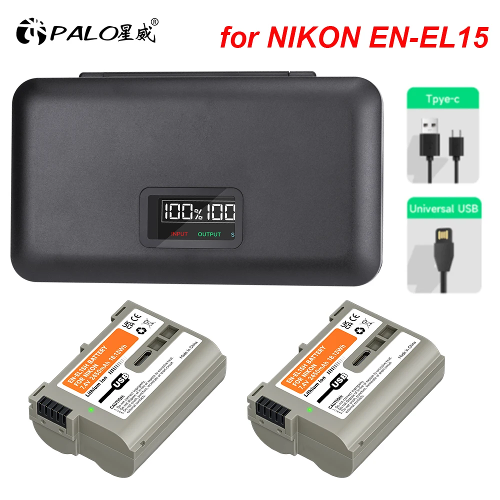 Nikon D750 / バッテリー、充電器付き 液晶充電ボックス付きUSBバッテリー,nikon d750,d810,d7500,d500,z5,z6