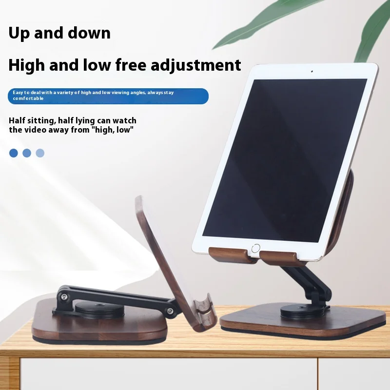 Support Téléphone Rotatif 360° – Support De Bureau Réglable En Hauteur, Base Bois, Pour Smartphone Et Tablette