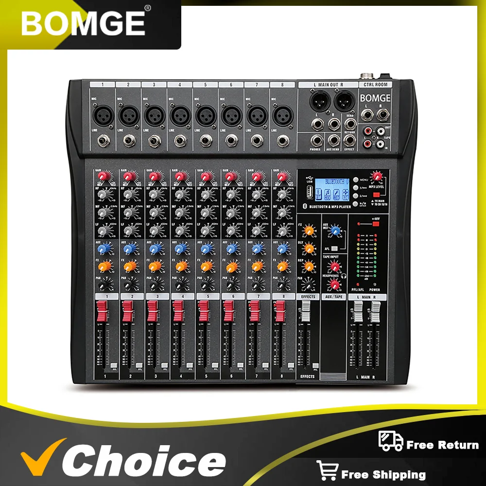Audio Mixer BOMGE CT-80S 48V phantom power professional 8-channel audio mixer DJ controller