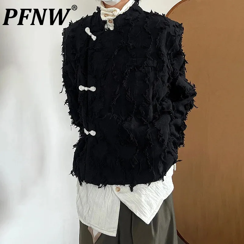 

PFNW Chinese Chic Men's Ripped Tassel Jackets Niche Design Male Blazer Jacquard Casual Coats 2023 Autumn Terndy New Tops 28W2016