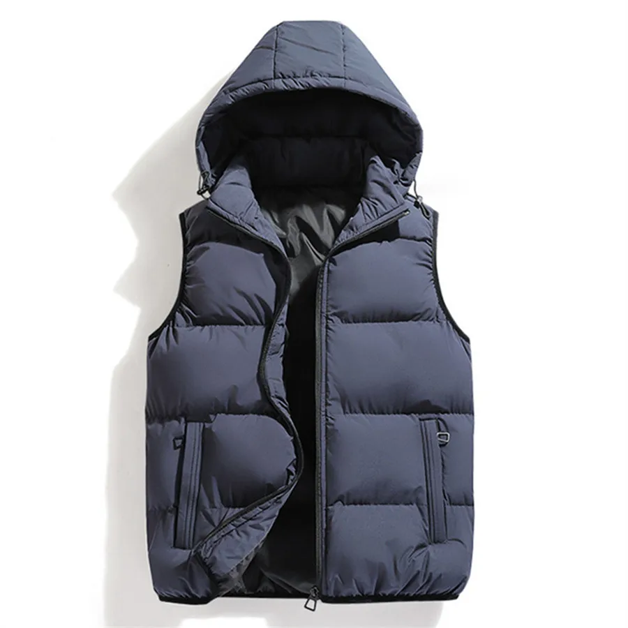 

Men Fashion Autumn Winter Vest Thicken Cotton Padded Waistcoat Sleeveless Jacket Hooded Coat Men's Warm Detachable Hat Outwear