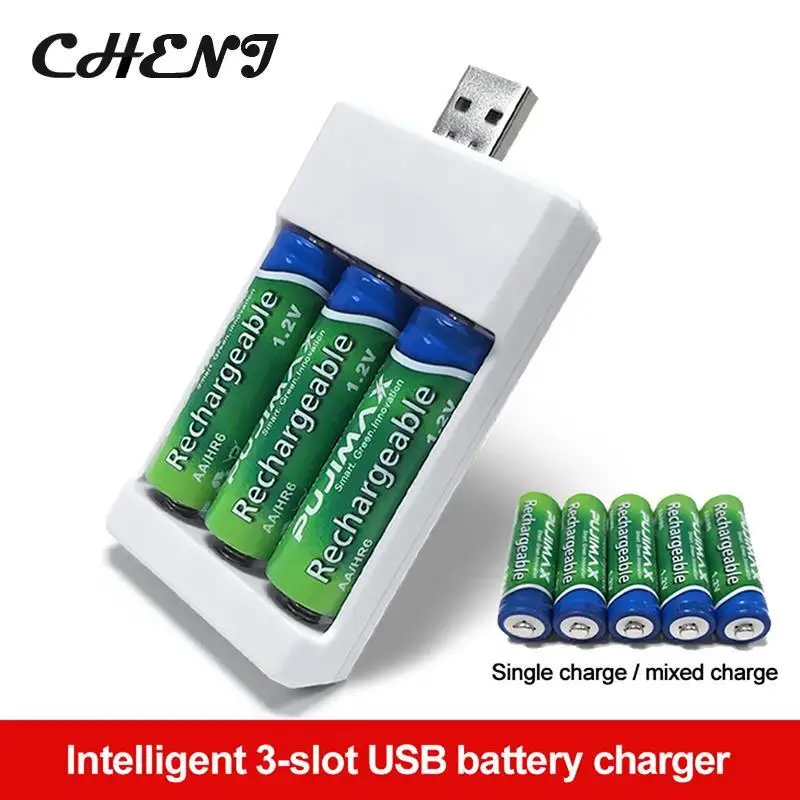 3 Slots AAA/AA Battery Charger USB Fast Charging Adapter Rechargeable Plug Case
