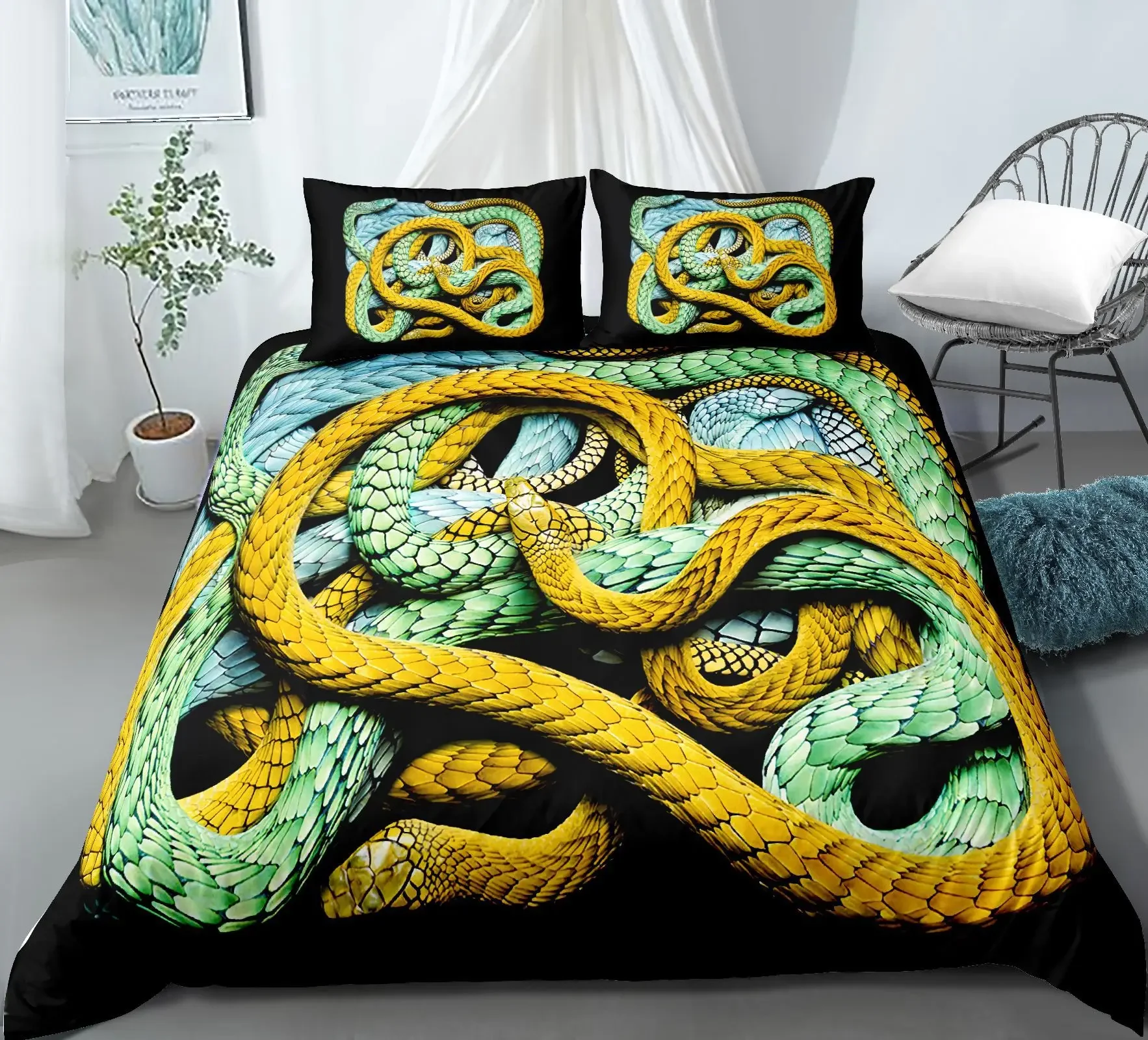 3D Snake Style Print Bedding Set for Bedroom Soft King Size Duvet Cover Bedspreads Comefortable Quilt with Pillowcase Kids Adult