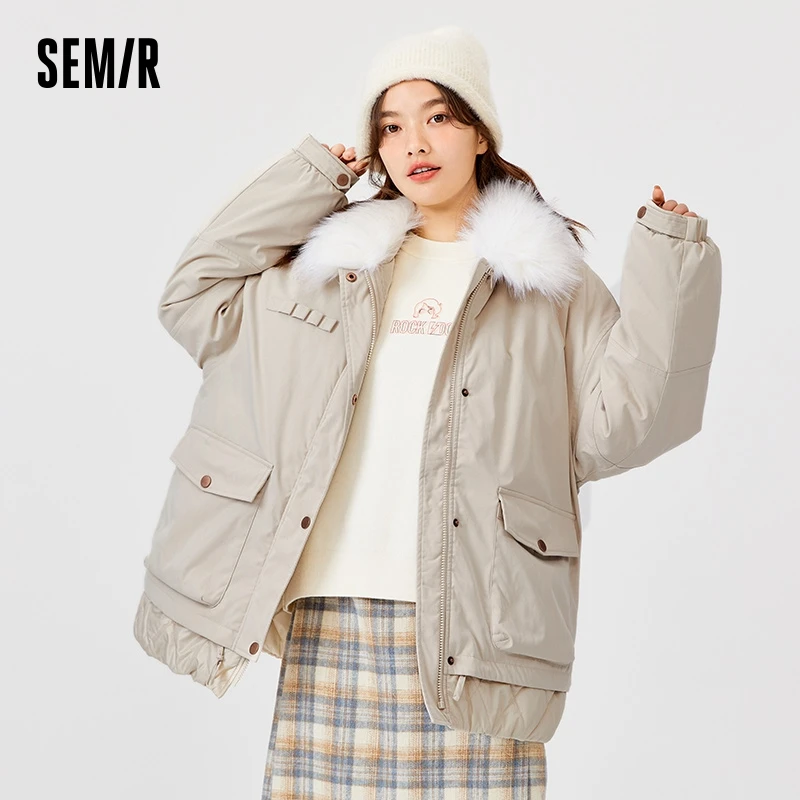 

Semir Cotton Coat Women Mid-length Detachable Fur Collar 2023 Winter Oversize Coat