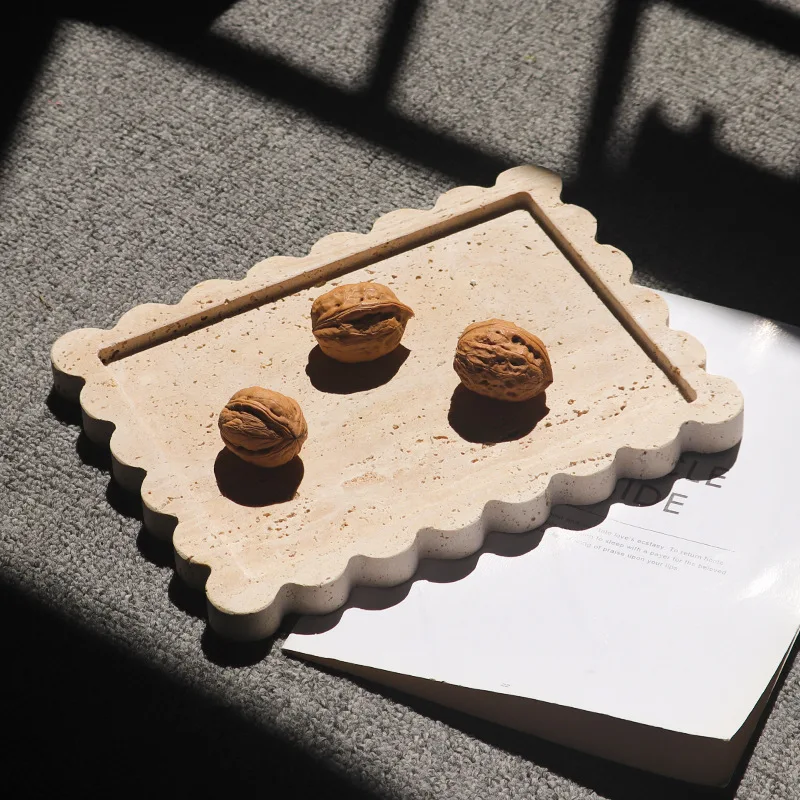 Wabi-Sabi Style Retro Natural Yellow Travertine Fruit Plate Tray Ornament Jewelry Plate Home Decor 2