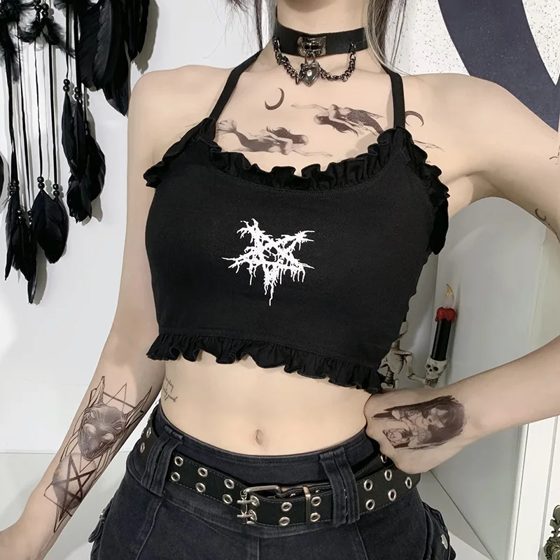 

Diablo Printed Outer Camisole Top Women 2023 Sexy Summer New Black Tank Top
