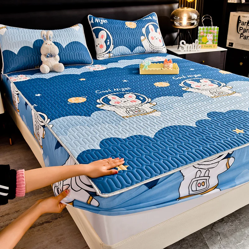 

Bedspread Double Latex Bedding Set Fitted Sheet Mattress Cover Kids Space Bear Cozy All-Around Elastic Home Bed Linen Bed Cover