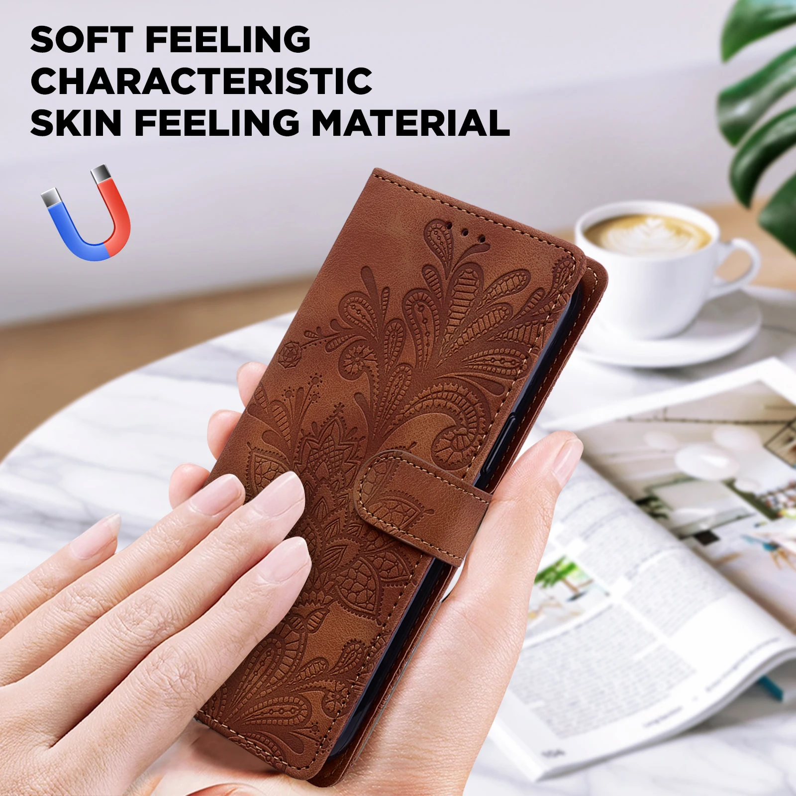 Embossed Magnetic Flip Leather Wallet Phone Case