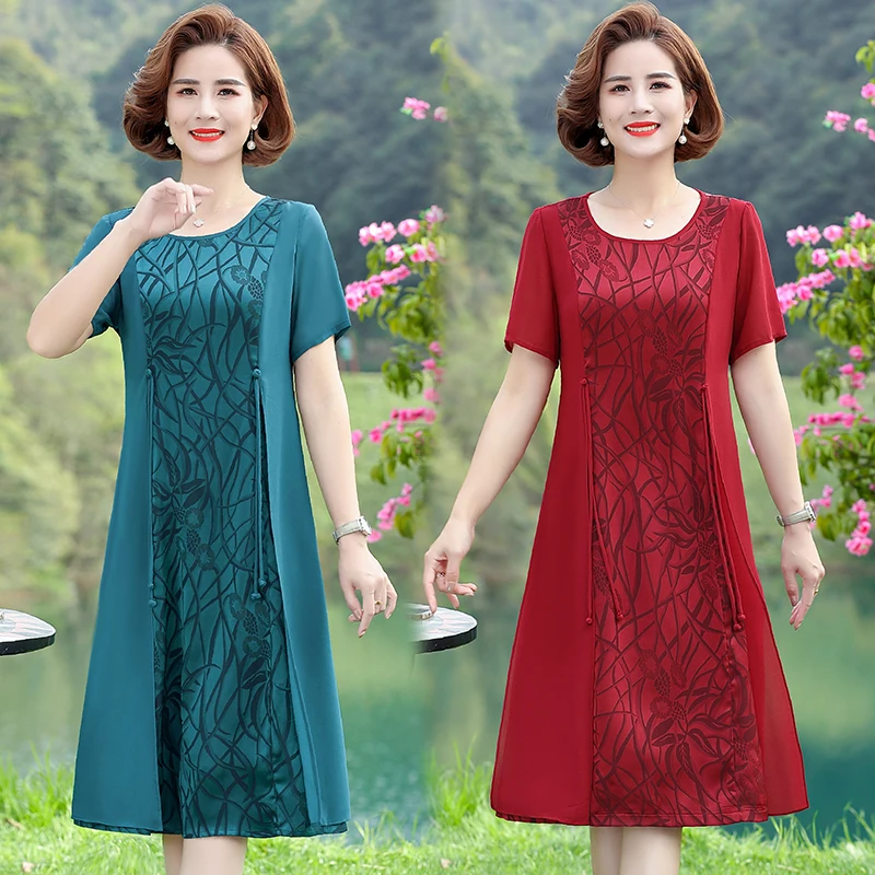 

Retro Woman Dress Chiffon Patchwork Lady Summer Solid Korean Casual Loose Short Sleeve Dress