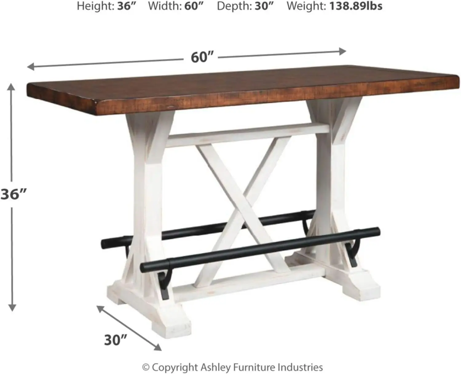 Signature Design by Ashley Rustic Farmhouse 36" Counter Height Dining Table, Brown & White