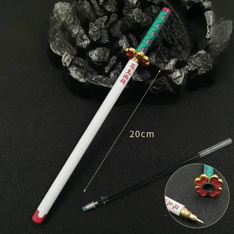Demon Slayer Anime Model Gel Pen 0.5mm Black Refill Pen Rack Cosplay Prop Sword For Kid Student Gift