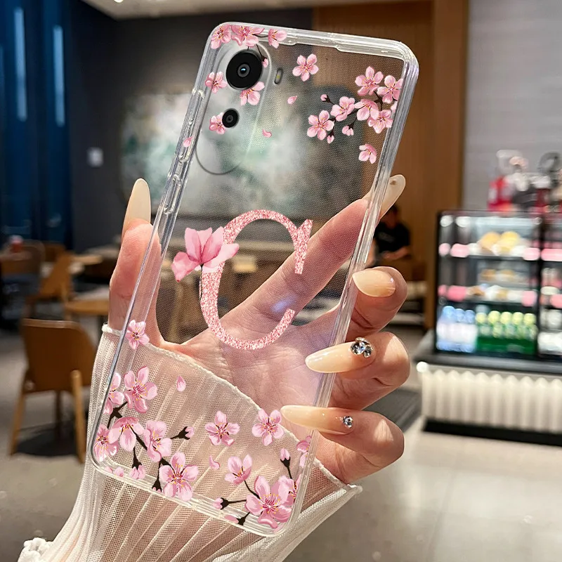 Transparent Silicone Phone Case with Pretty Flower and Letter Design - Soft TPU Cover