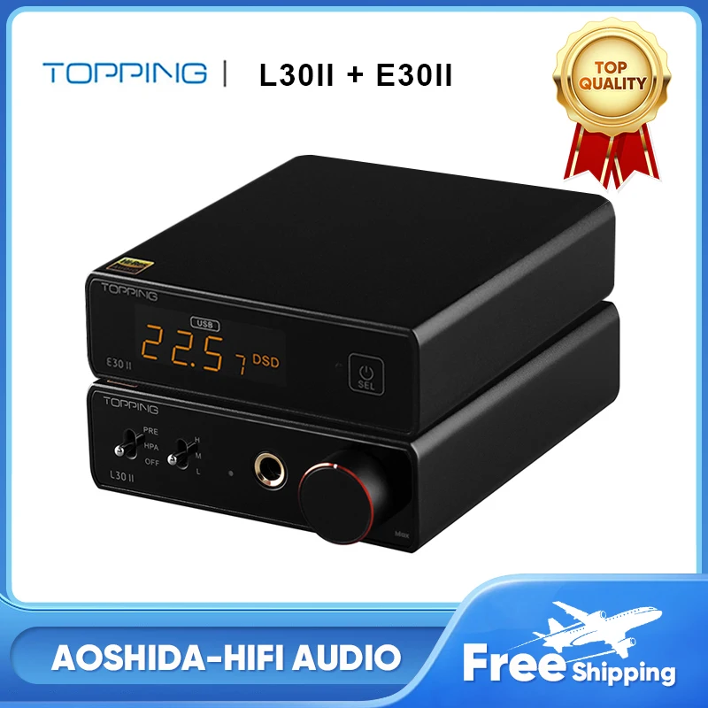 Topping E30 Ii + Topping L30 Ii + Cavo Rca, Hi-Res Audio 2 Xak4493S Dac, Amplificatore Per Cuffie Nfca 6.35Mm, Amplificatore Per Cuffie Decoder Audio